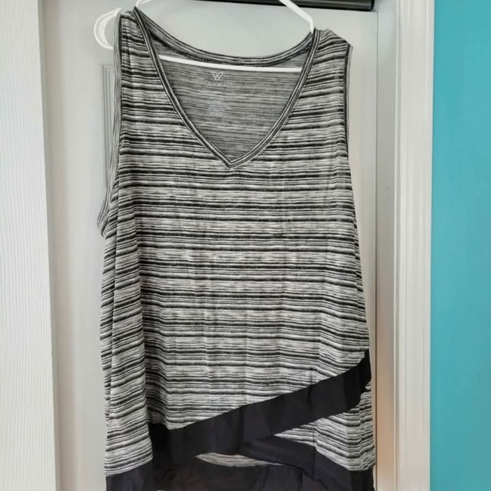 Livi Active By Lane Bryant Black and Gray Striped Tank Top Size 22/24
